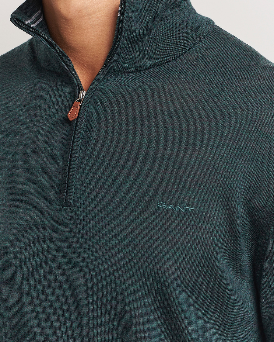 Heren | Truien | GANT | Extrafine Merino Wool Half Zip Tartan Green
