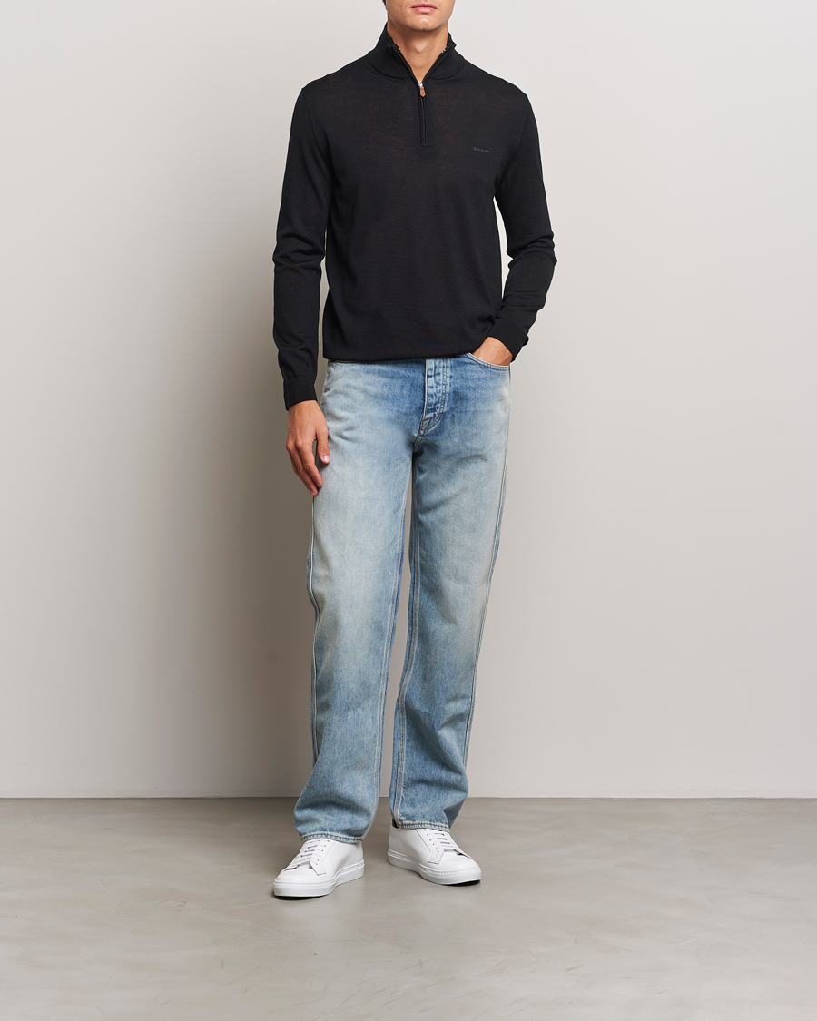 Heren | Truien | GANT | Extrafine Merino Wool Half Zip Black