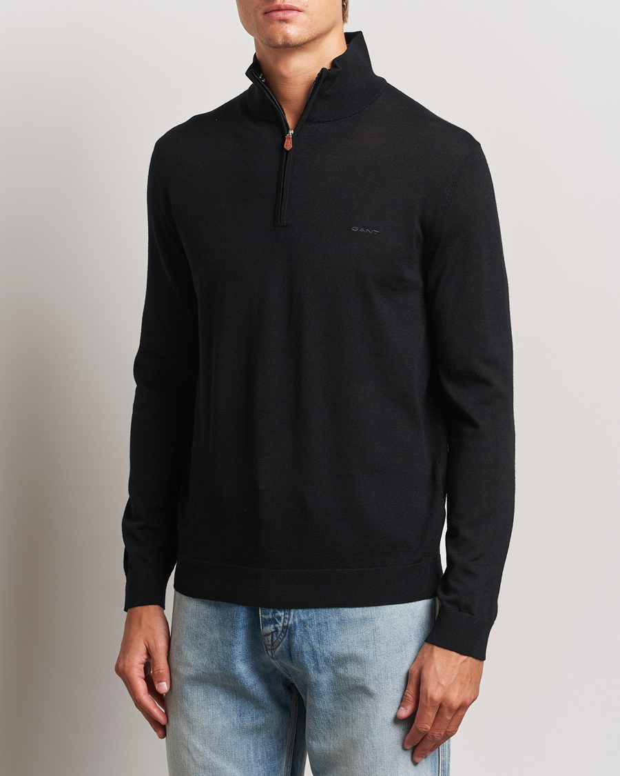 Heren | Truien | GANT | Extrafine Merino Wool Half Zip Black