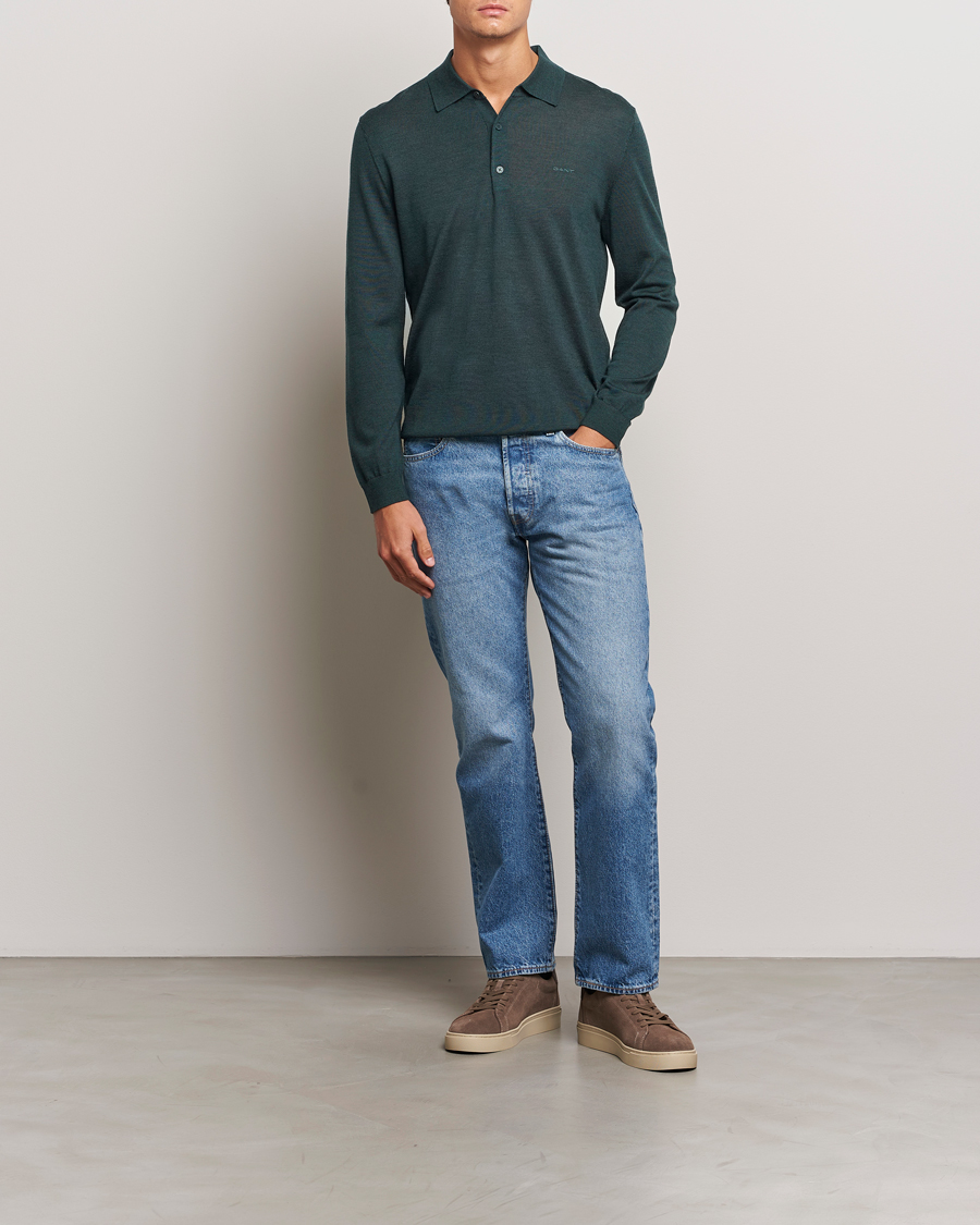 Heren | Truien | GANT | Extrafine Merino Wool Polo Tartan Green
