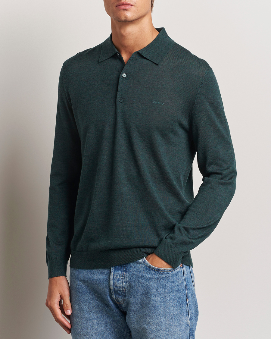 Heren | Truien | GANT | Extrafine Merino Wool Polo Tartan Green