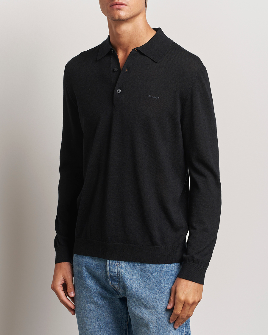 Heren | Truien | GANT | Extrafine Merino Wool Polo Black