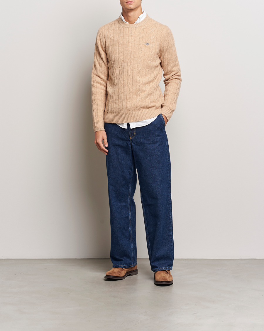 Heren | Truien | GANT | Lambswool Cable C-Neck Khaki Melange