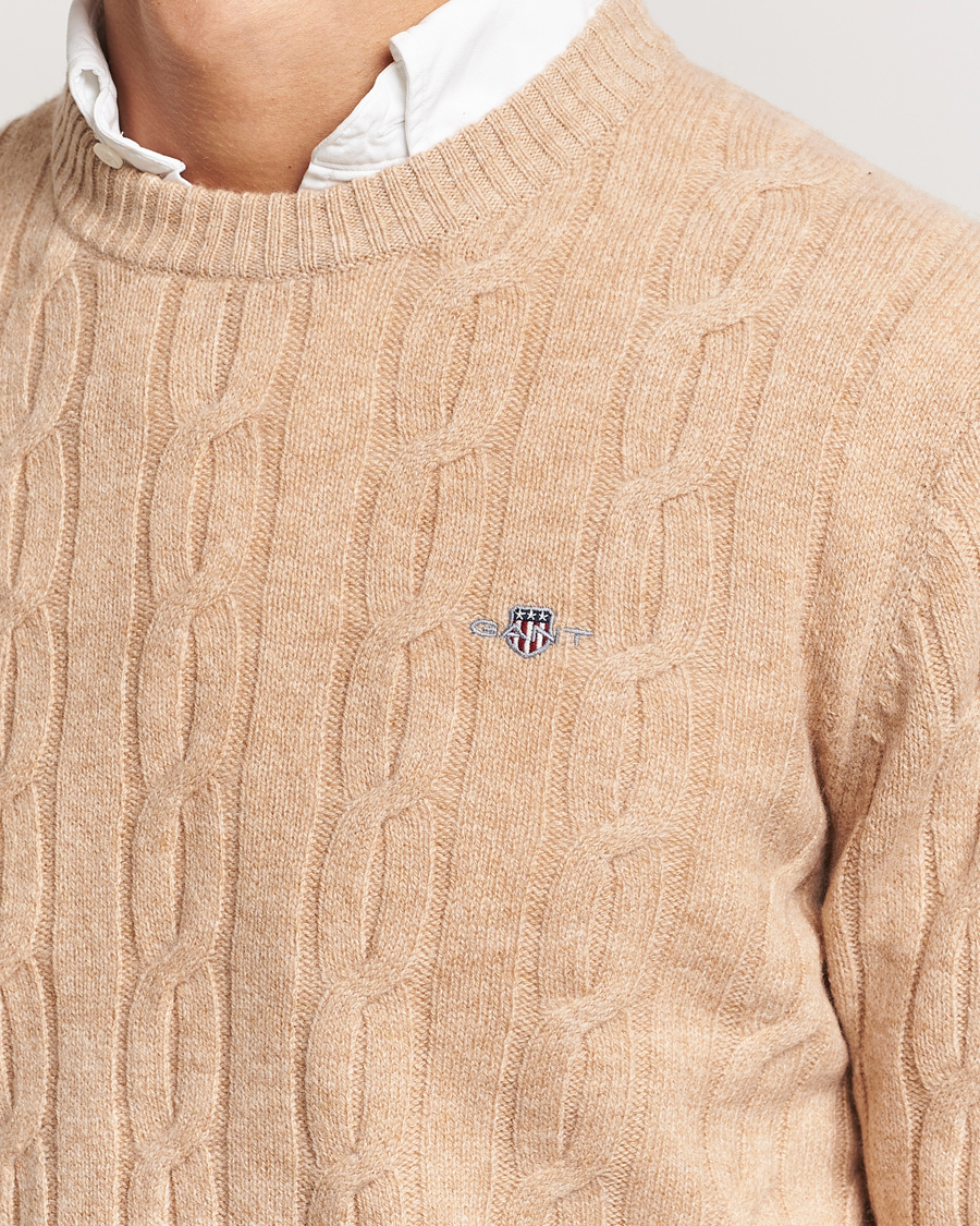 Heren | Truien | GANT | Lambswool Cable C-Neck Khaki Melange