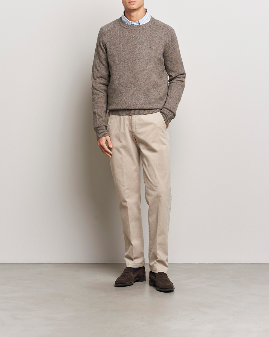 Heren | Truien | GANT | Wool Blend C-Neck Dark Hazelnut Melange