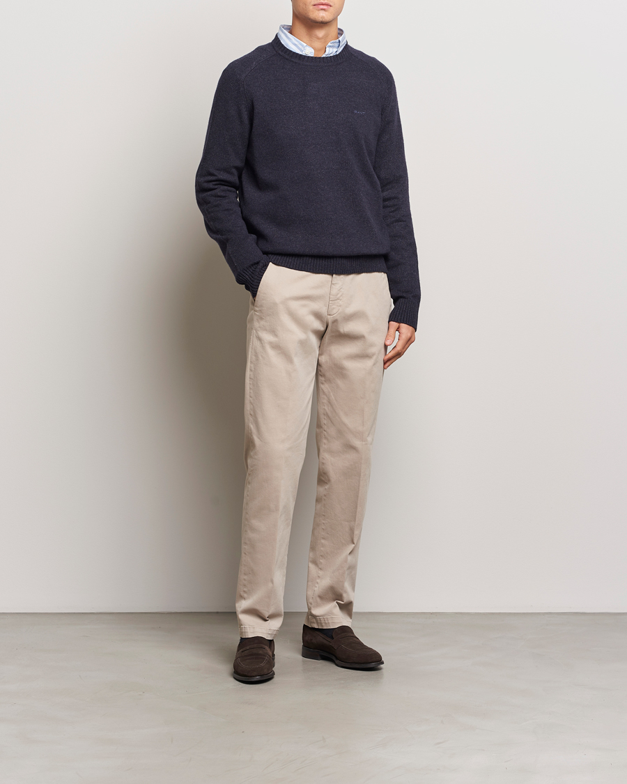 Heren | Truien | GANT | Wool Blend C-Neck Dark Navy Melange