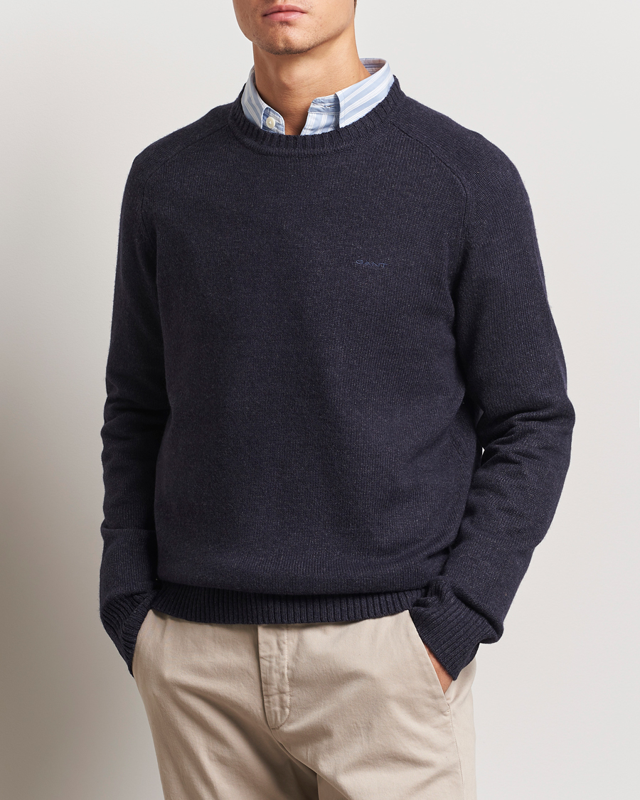 Heren | Truien | GANT | Wool Blend C-Neck Dark Navy Melange