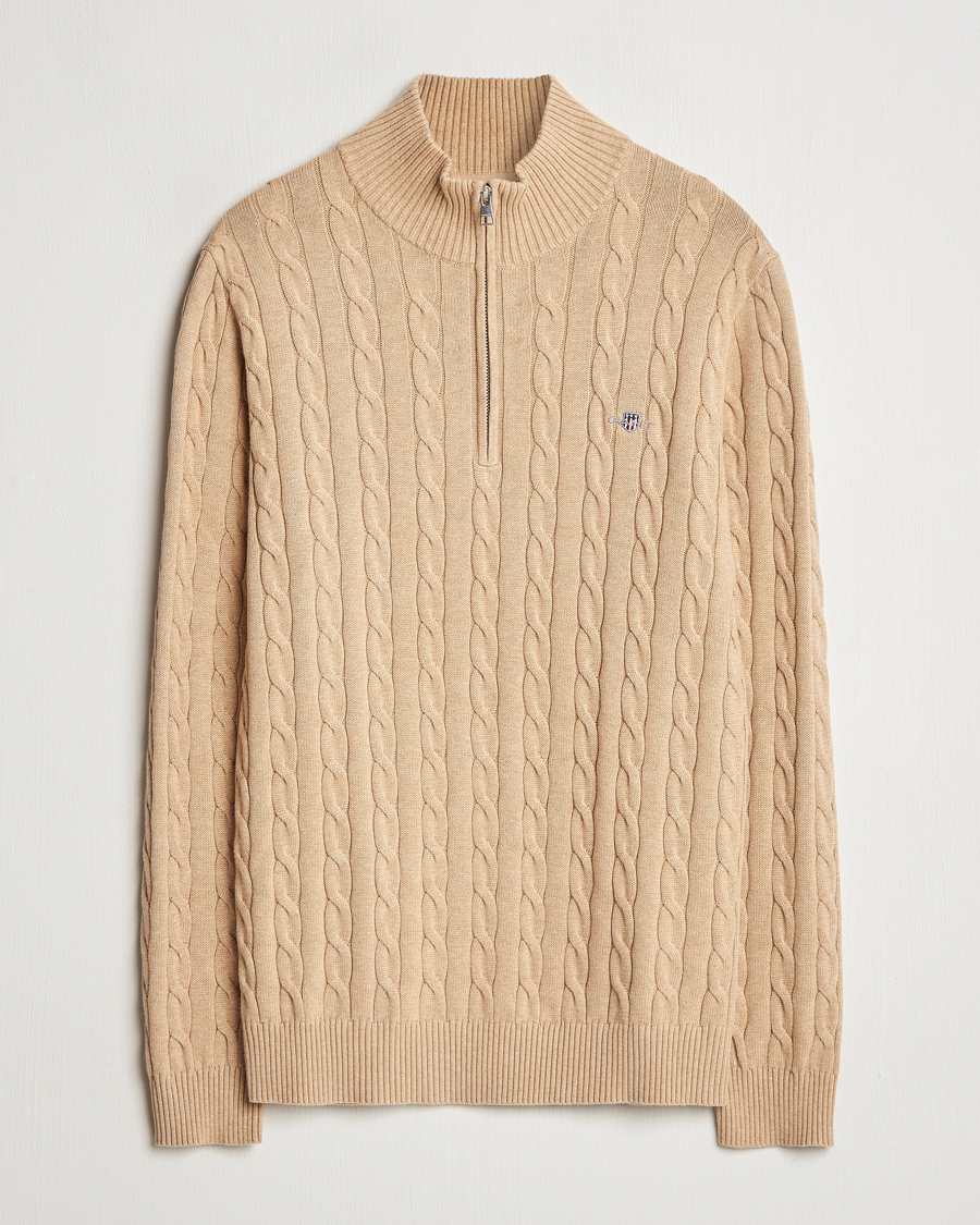 Heren | Truien | GANT | Cotton Cable Half Zip Khaki Melange