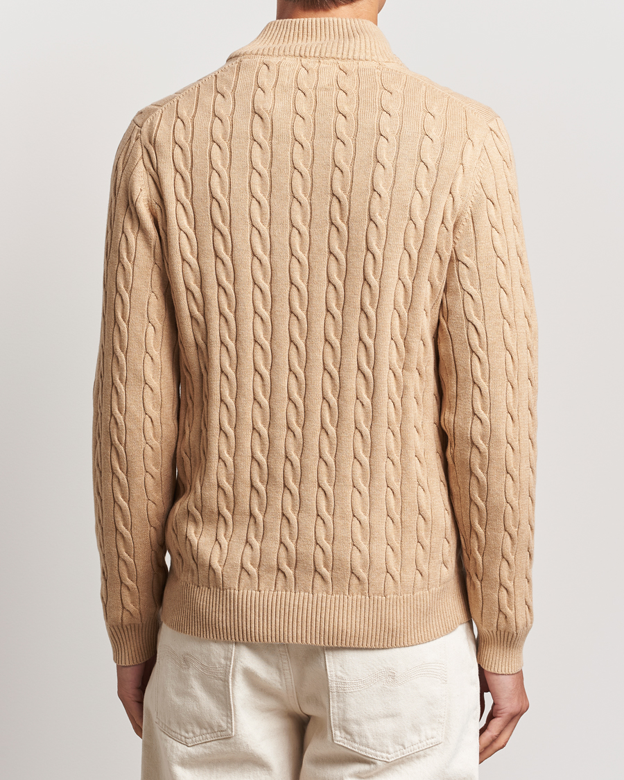 Heren | Truien | GANT | Cotton Cable Half Zip Khaki Melange