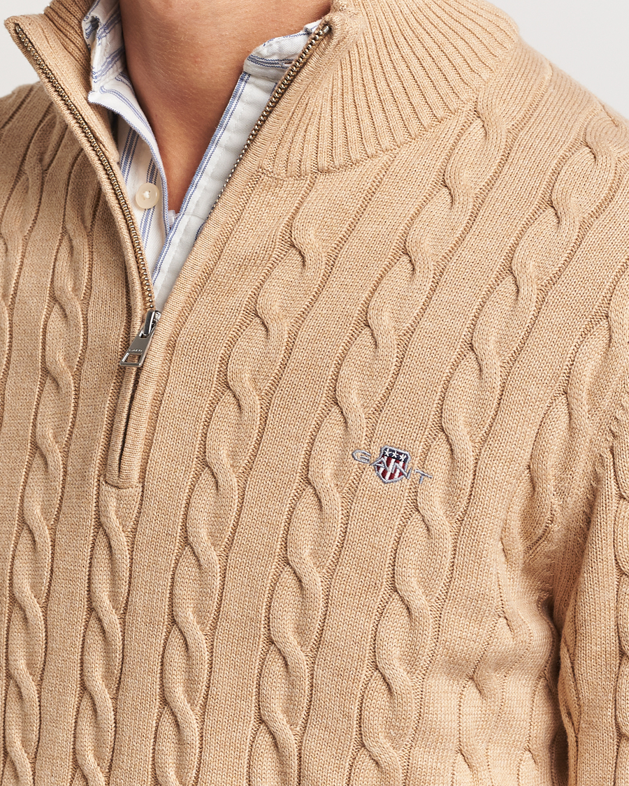 Heren | Truien | GANT | Cotton Cable Half Zip Khaki Melange