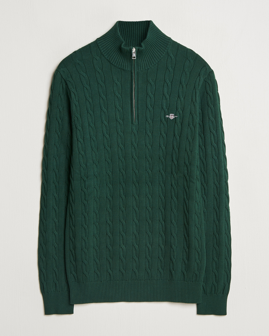 Heren | Truien | GANT | Cotton Cable Half Zip Tartan Green