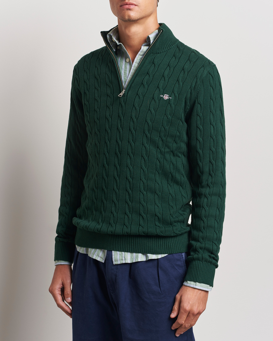 Heren | Truien | GANT | Cotton Cable Half Zip Tartan Green