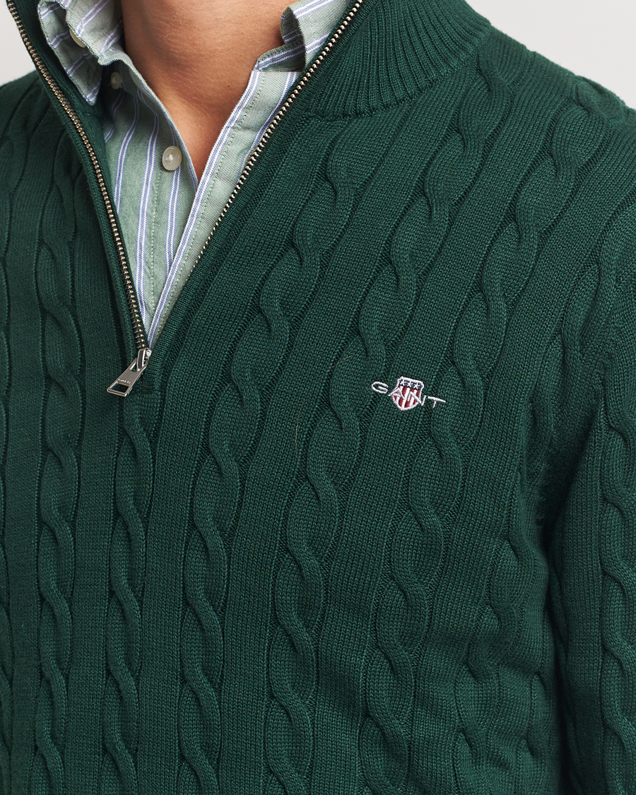 Heren | Truien | GANT | Cotton Cable Half Zip Tartan Green