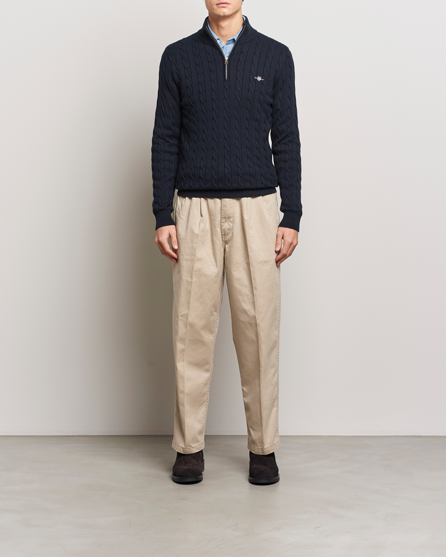 Heren | Truien | GANT | Cotton Cable Half Zip Evening Blue