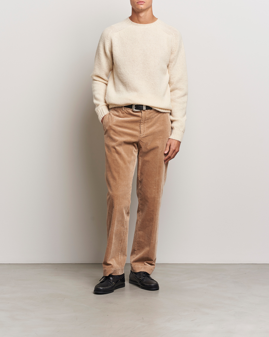 Heren | Truien | Harley Of Scotland | Brushed Supersoft Lambswool Crewneck Cream