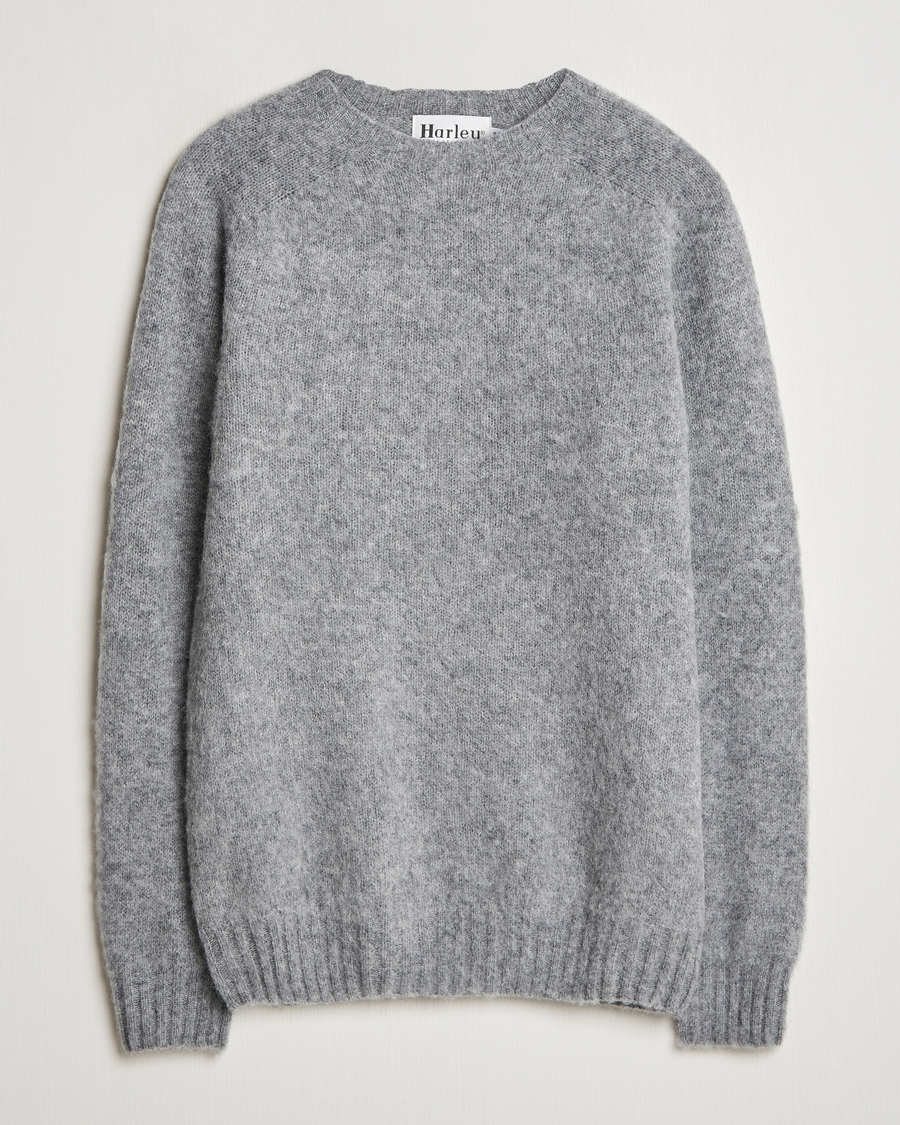 Heren | Truien | Harley Of Scotland | Brushed Supersoft Lambswool Crewneck Medium Grey