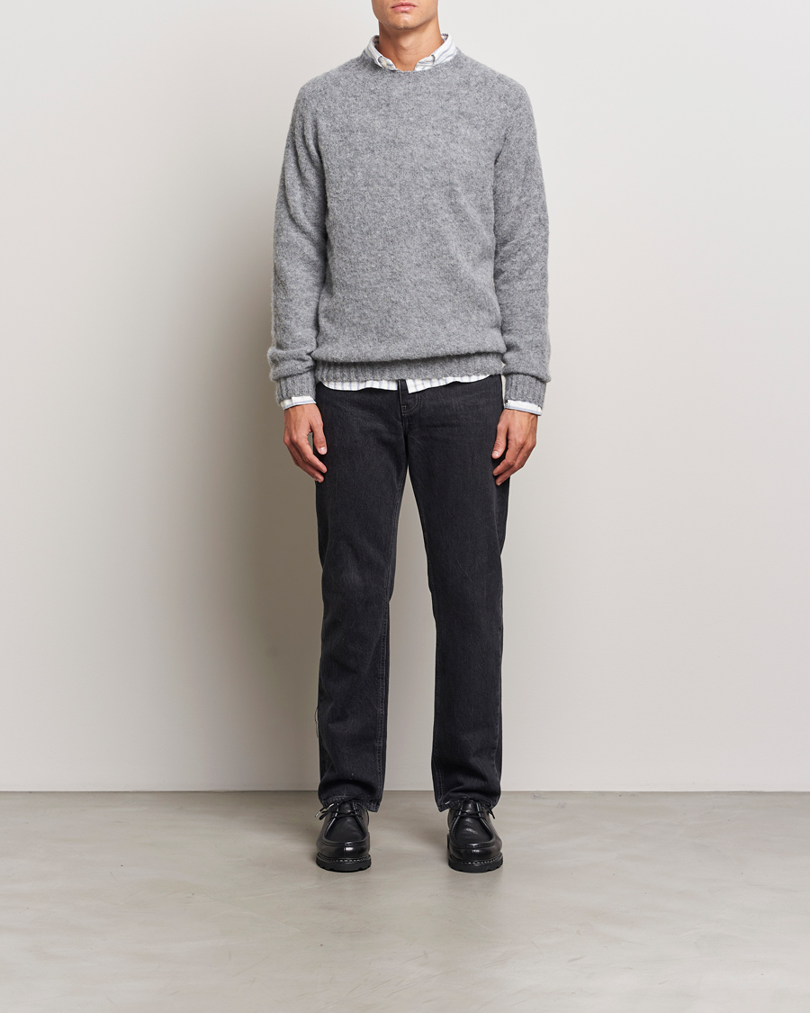 Heren | Truien | Harley Of Scotland | Brushed Supersoft Lambswool Crewneck Medium Grey