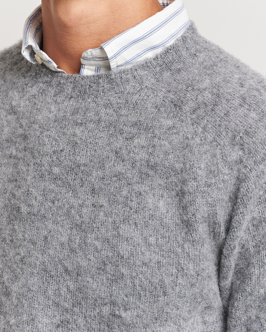 Heren | Truien | Harley Of Scotland | Brushed Supersoft Lambswool Crewneck Medium Grey