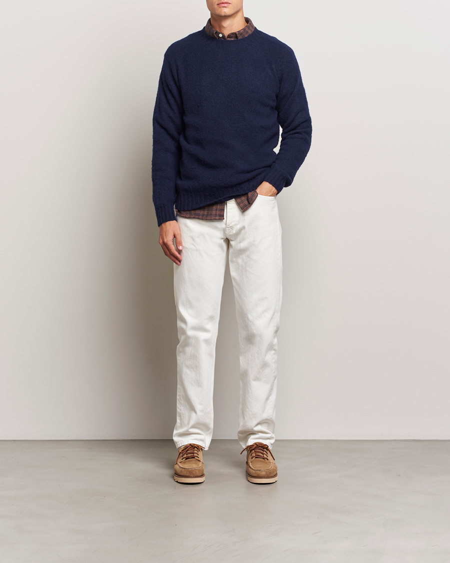 Heren | Truien | Harley Of Scotland | Brushed Supersoft Lambswool Crewneck Navy