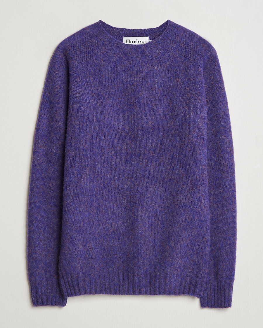 Heren | Truien | Harley Of Scotland | Brushed Supersoft Lambswool Crewneck Royal Violet
