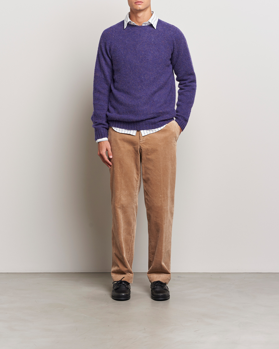 Heren | Truien | Harley Of Scotland | Brushed Supersoft Lambswool Crewneck Royal Violet