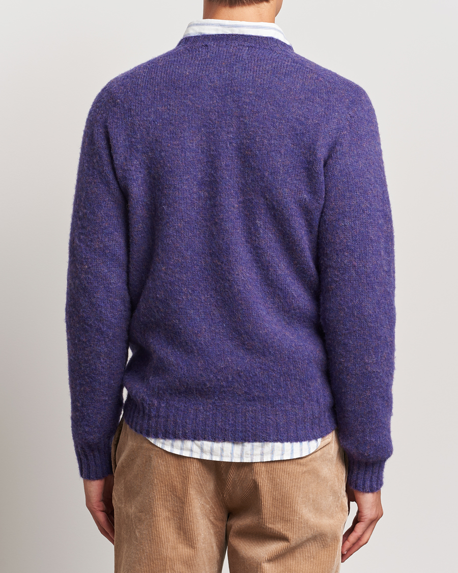 Heren | Truien | Harley Of Scotland | Brushed Supersoft Lambswool Crewneck Royal Violet