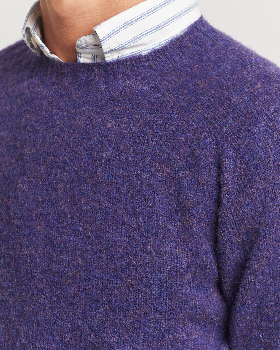 Heren | Truien | Harley Of Scotland | Brushed Supersoft Lambswool Crewneck Royal Violet