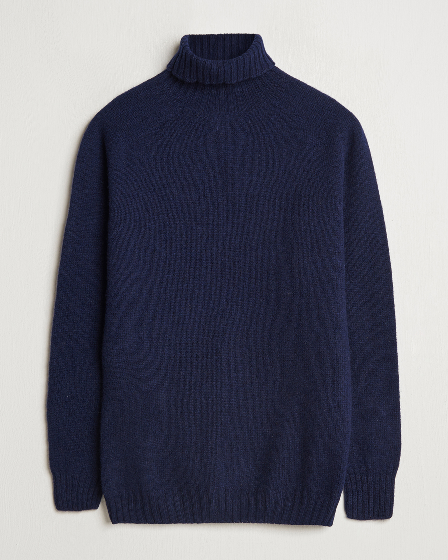 Heren | Truien | Harley Of Scotland | Supersoft Lambswool Rollneck Navy