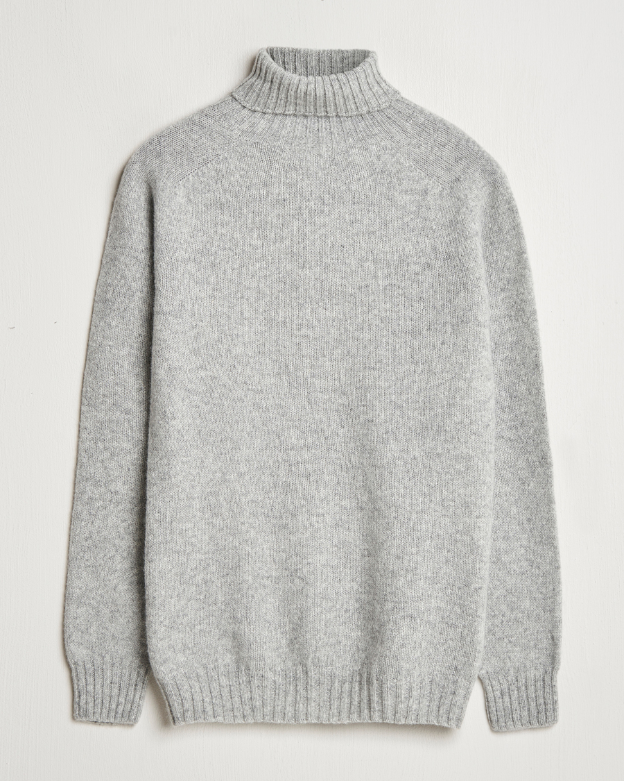 Heren | Truien | Harley Of Scotland | Supersoft Lambswool Rollneck Silver Grey