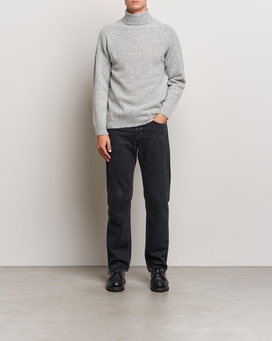 Heren | Truien | Harley Of Scotland | Supersoft Lambswool Rollneck Silver Grey