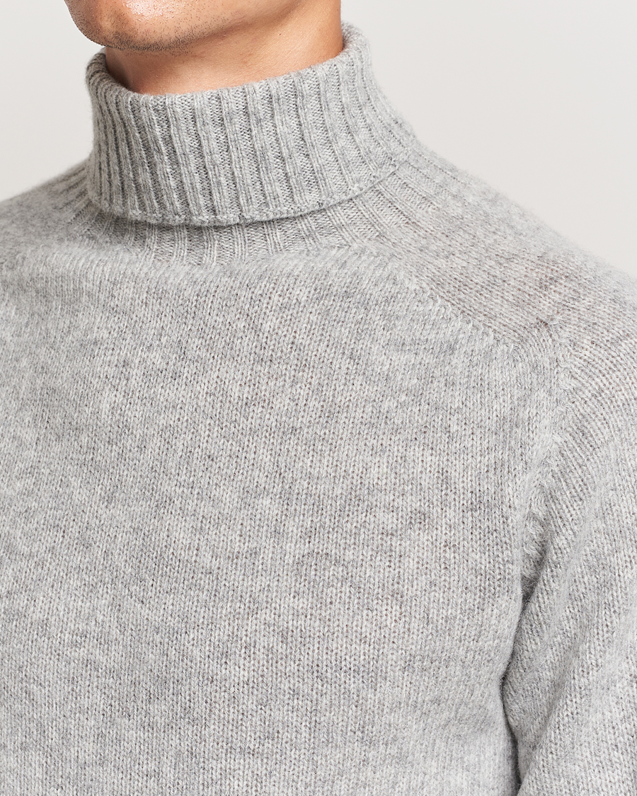 Heren | Truien | Harley Of Scotland | Supersoft Lambswool Rollneck Silver Grey