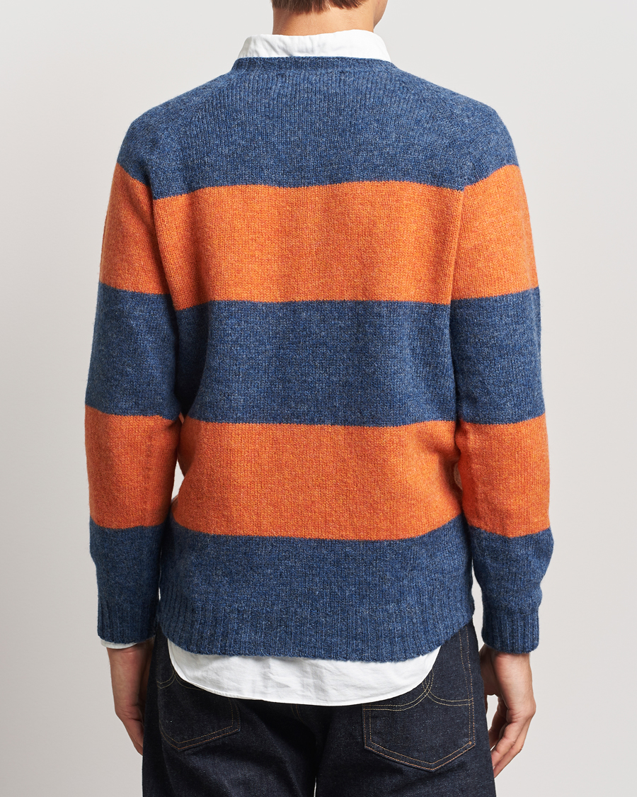 Heren | Truien | Harley Of Scotland | Block Stripe Lambswool Crewneck Blue/Orange