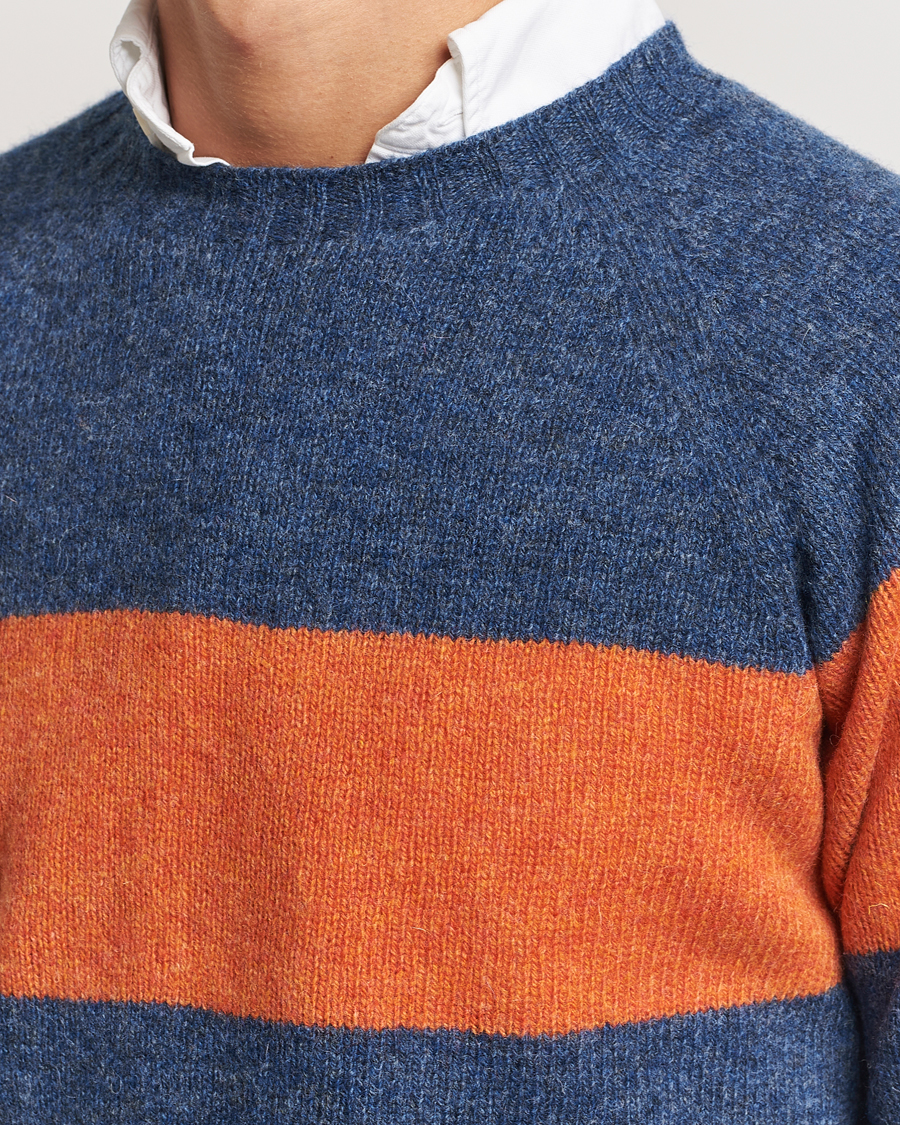 Heren | Truien | Harley Of Scotland | Block Stripe Lambswool Crewneck Blue/Orange
