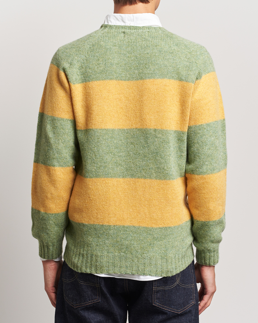 Heren | Truien | Harley Of Scotland | Block Stripe Lambswool Crewneck Yellow/Green