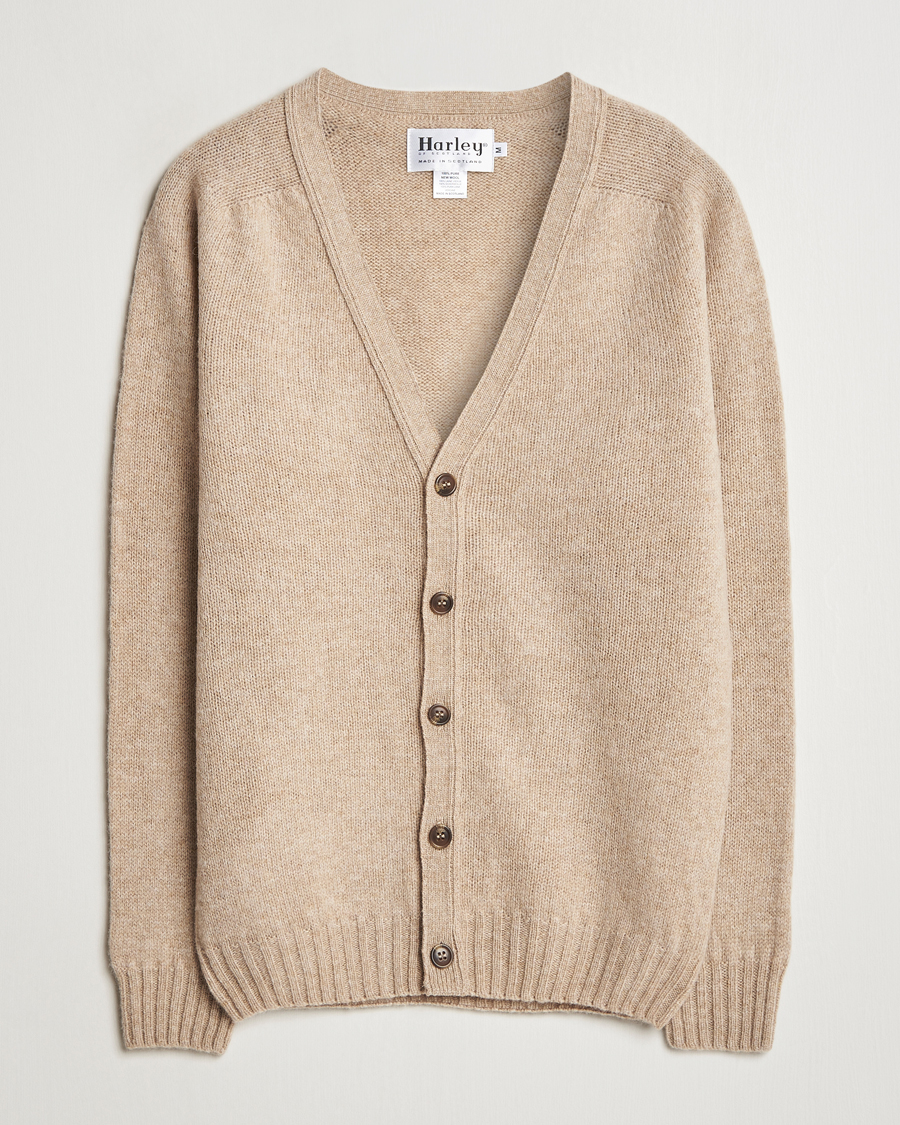 Heren | Truien | Harley Of Scotland | Supersoft Lambswool Cardigan Oatmilk