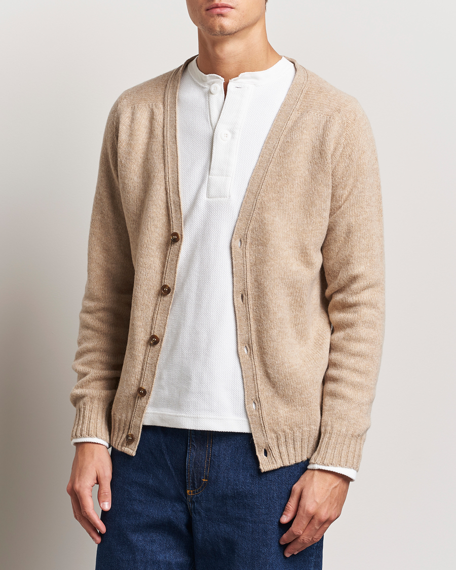 Heren | Truien | Harley Of Scotland | Supersoft Lambswool Cardigan Oatmilk