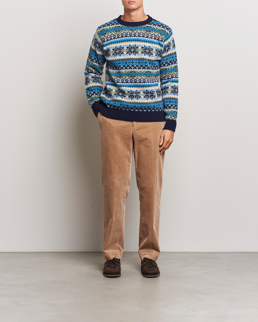 Heren | Truien | Harley Of Scotland | Supersoft Lambswool Fairisle Crewneck Navy