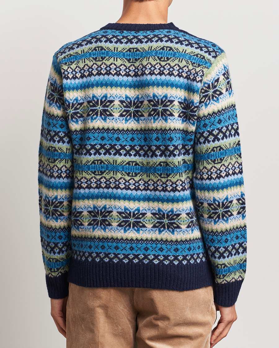Heren | Truien | Harley Of Scotland | Supersoft Lambswool Fairisle Crewneck Navy