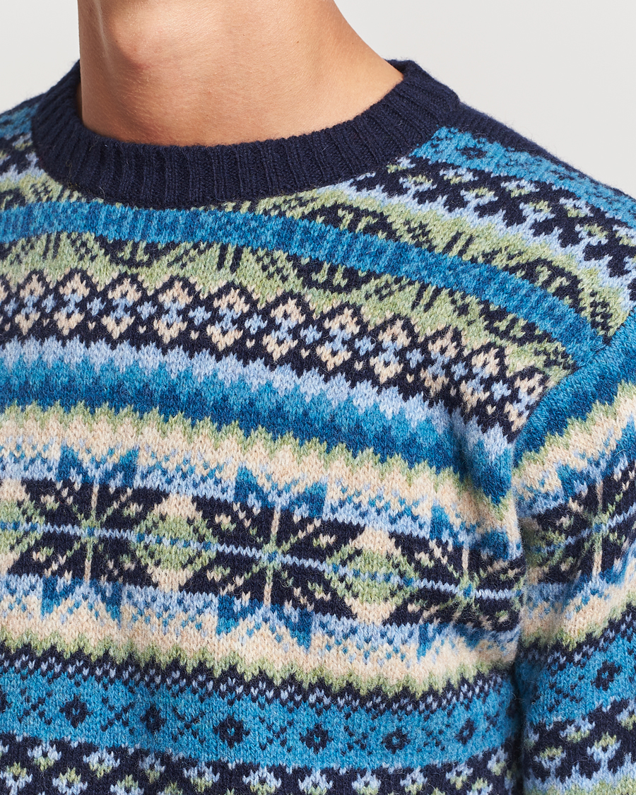 Heren | Truien | Harley Of Scotland | Supersoft Lambswool Fairisle Crewneck Navy
