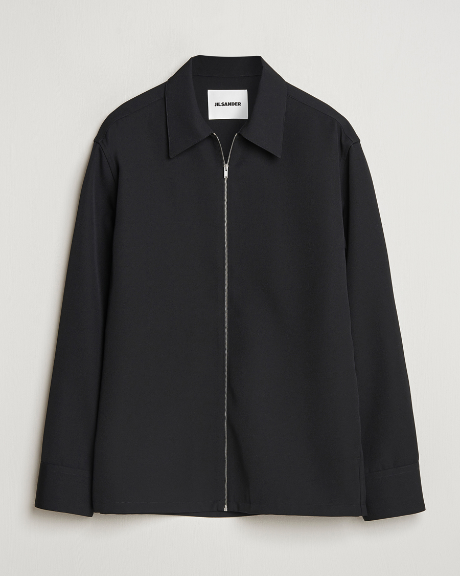 Heren | Overhemden | Jil Sander | Wool Gabardine Zip Shirt Black