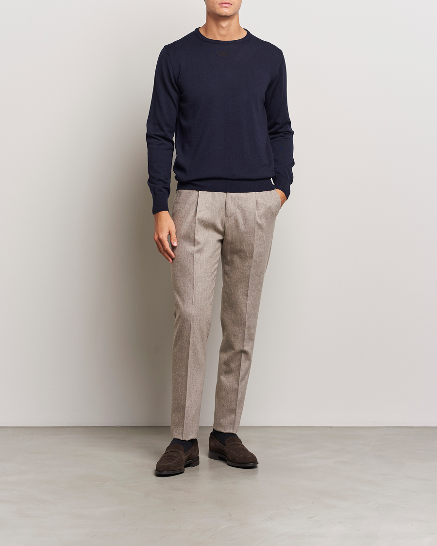 Heren | Truien | Morgano | Extra Fine Merino Wool Crewneck Navy
