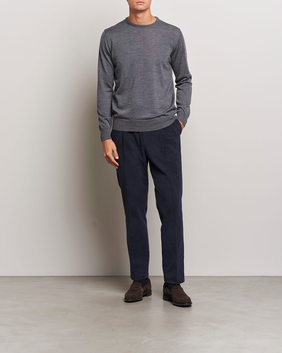 Heren | Truien | Morgano | Extra Fine Merino Wool Crewneck Mid Grey