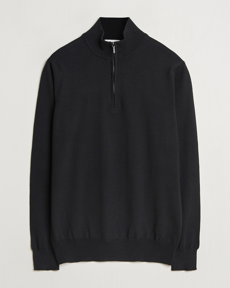 Heren | Truien | Morgano | Extra Fine Merino Wool Half-Zip Black