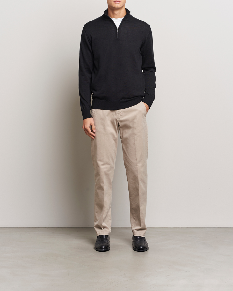 Heren | Truien | Morgano | Extra Fine Merino Wool Half-Zip Black