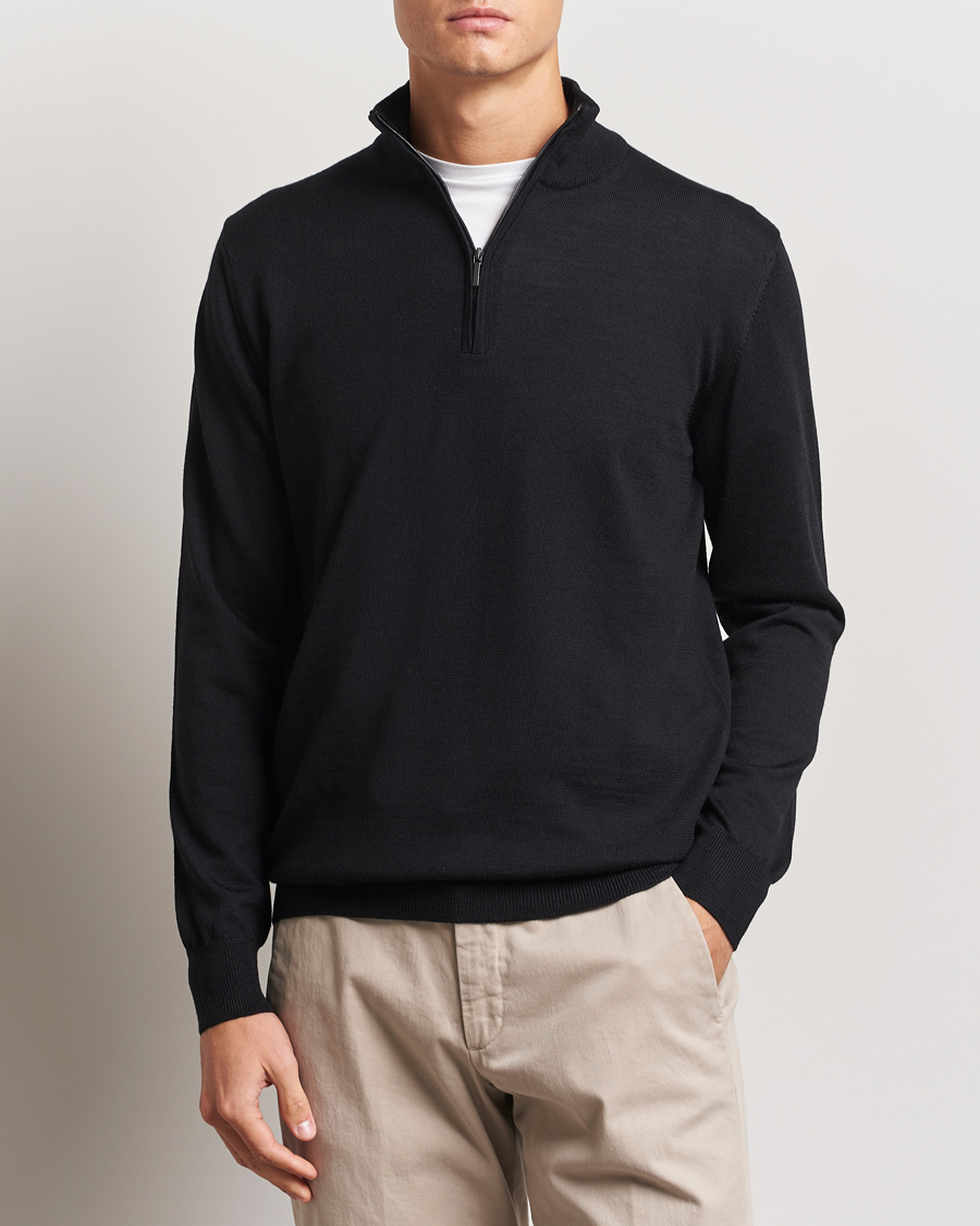 Heren | Truien | Morgano | Extra Fine Merino Wool Half-Zip Black