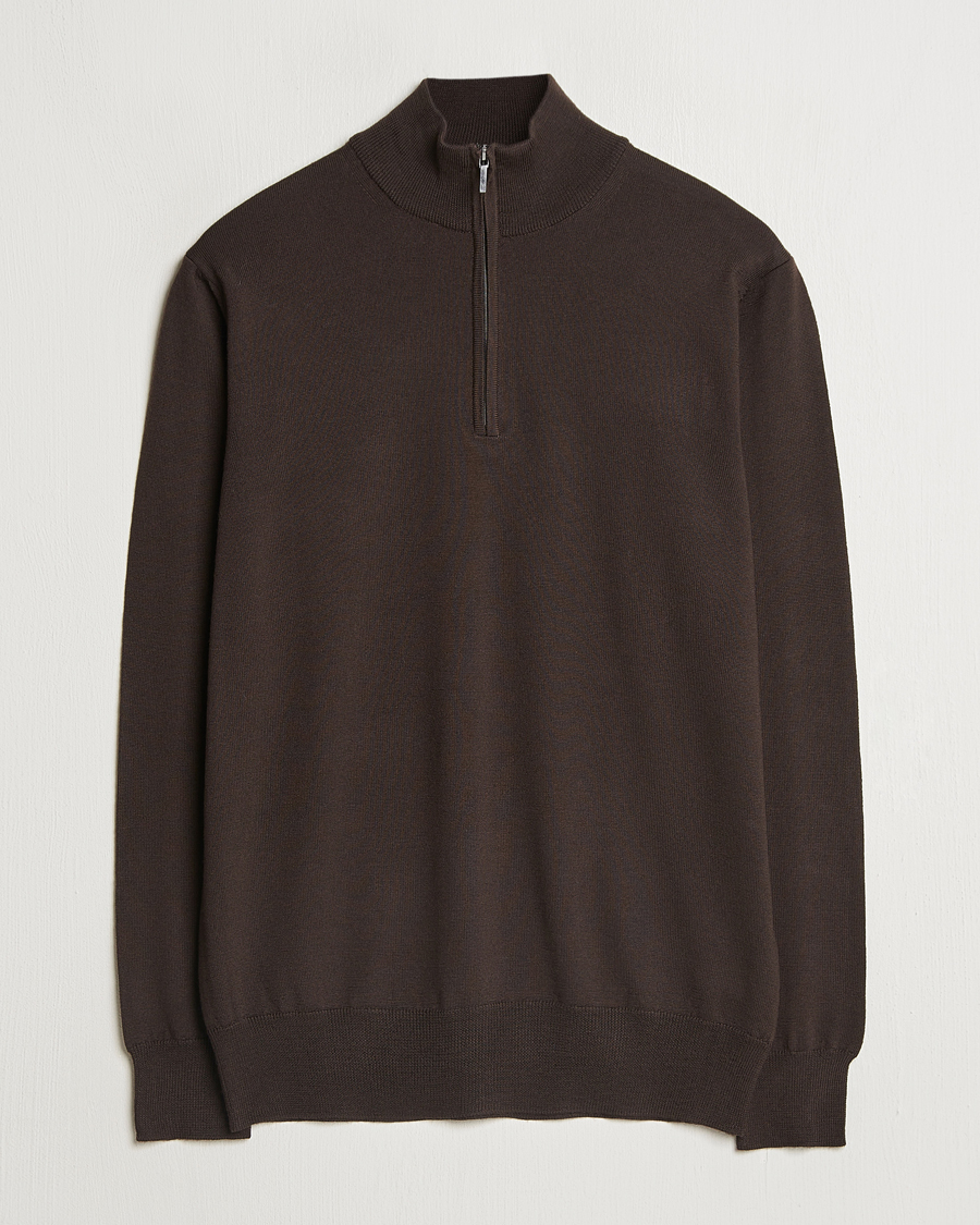 Heren | Truien | Morgano | Extra Fine Merino Wool Half-Zip Dark Brown