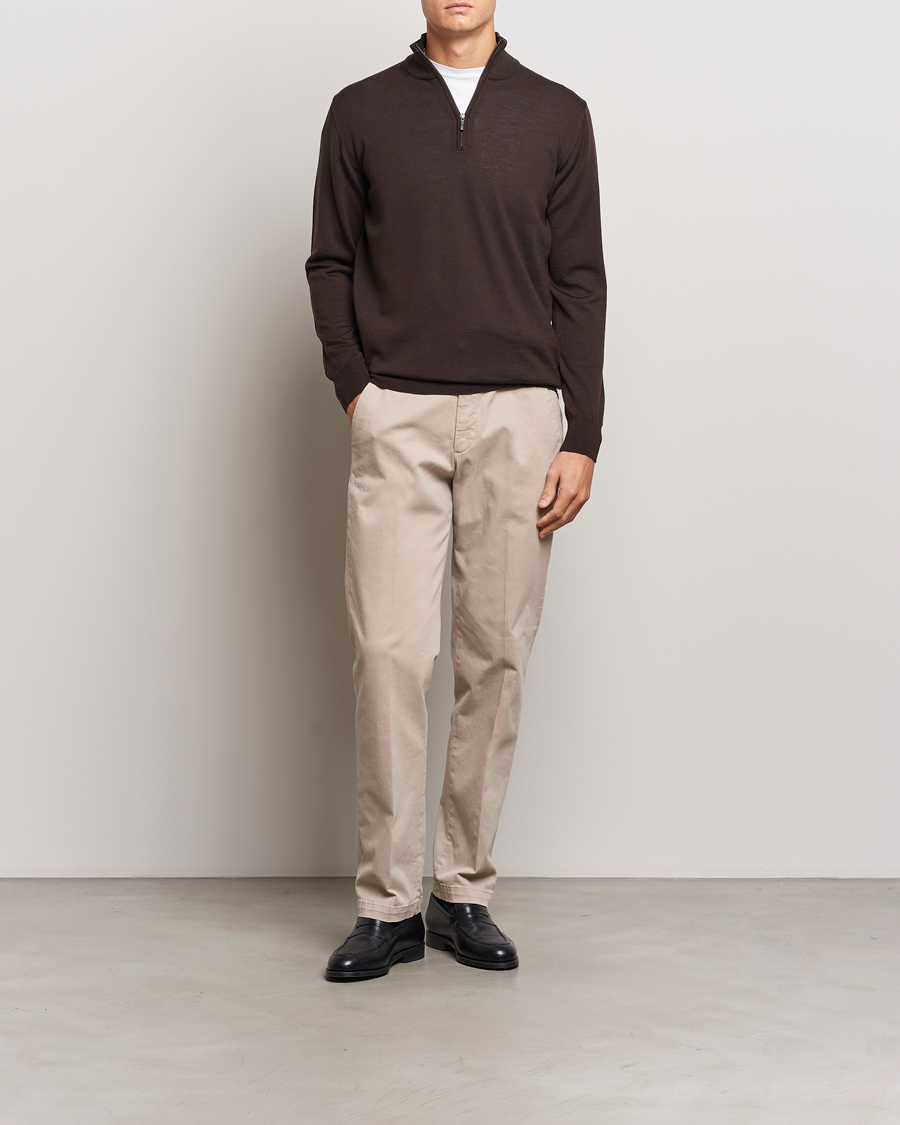 Heren | Truien | Morgano | Extra Fine Merino Wool Half-Zip Dark Brown
