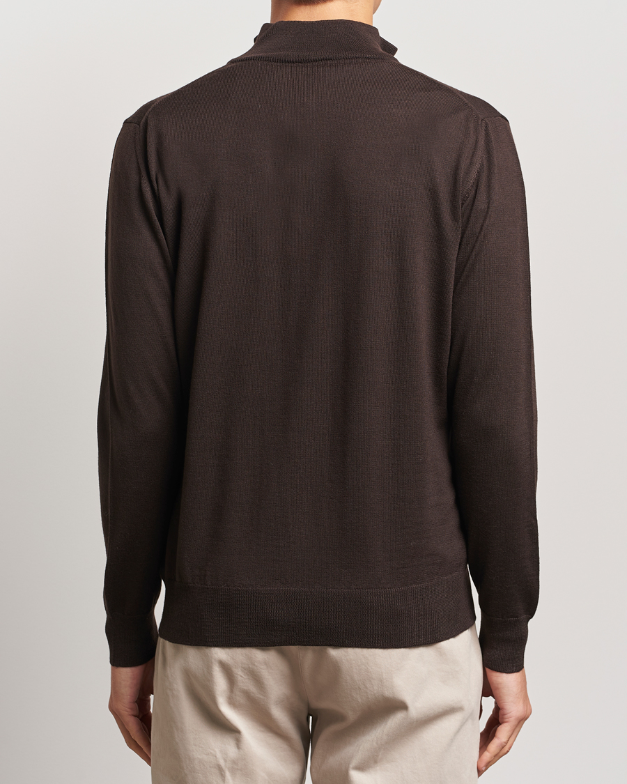 Heren | Truien | Morgano | Extra Fine Merino Wool Half-Zip Dark Brown