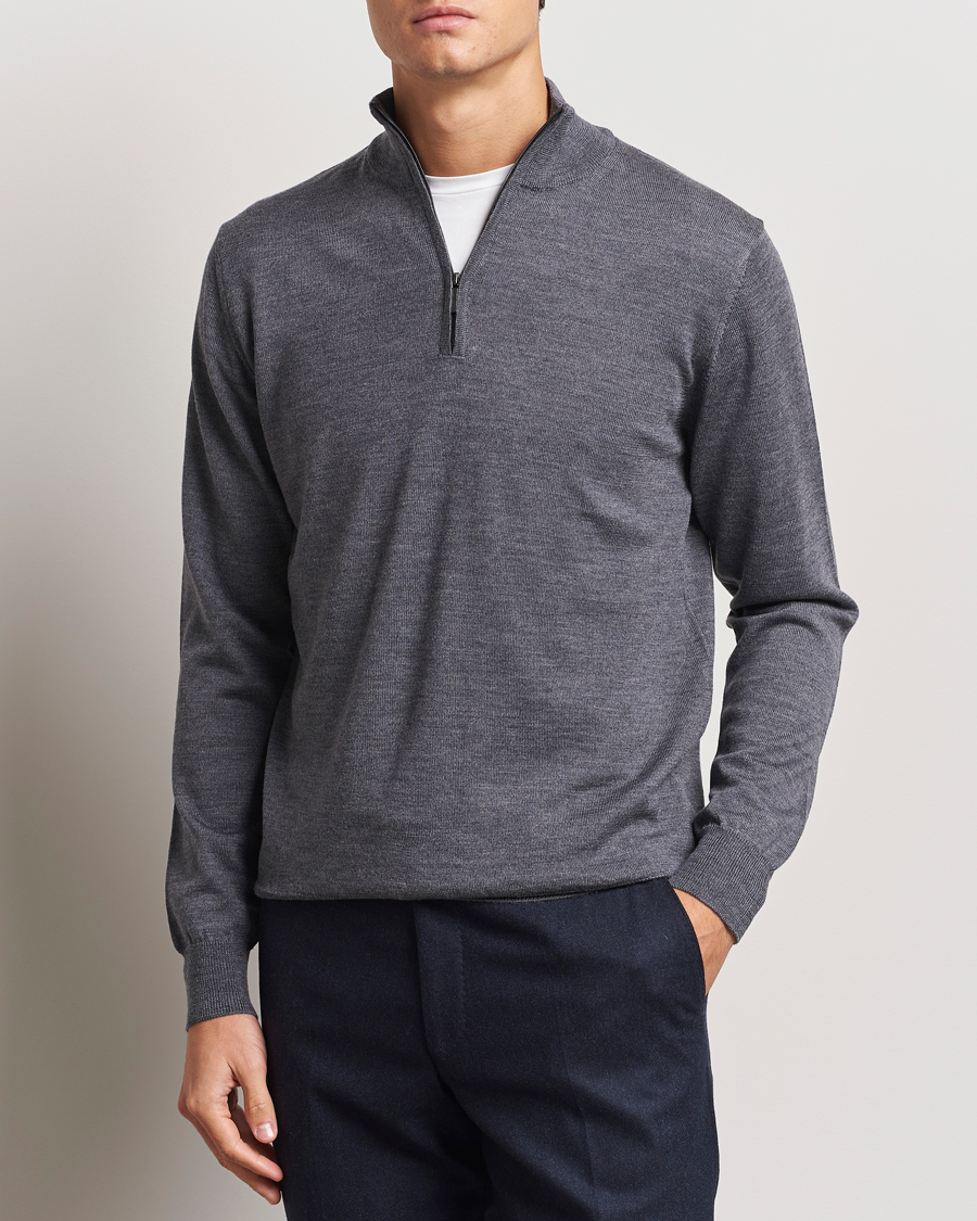Heren | Truien | Morgano | Extra Fine Merino Wool Half-Zip Mid Grey