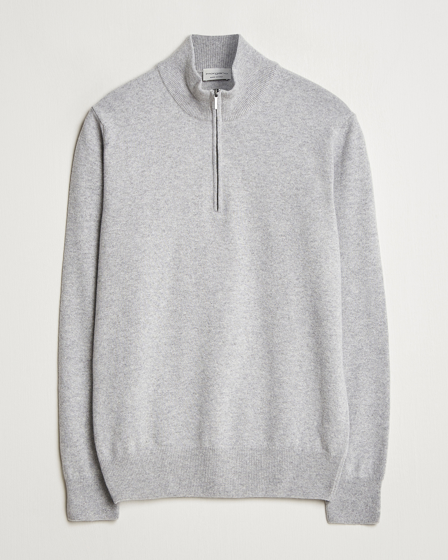 Heren | Truien | Morgano | Wool/Cashmere Half-Zip Mid Grey